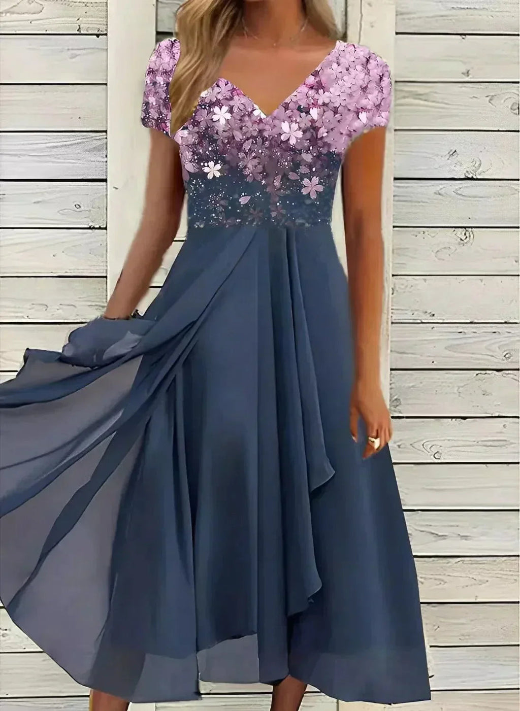 Amandine | Floral Maxi Spring Summer Wedding Guest Dress — Pink Blue