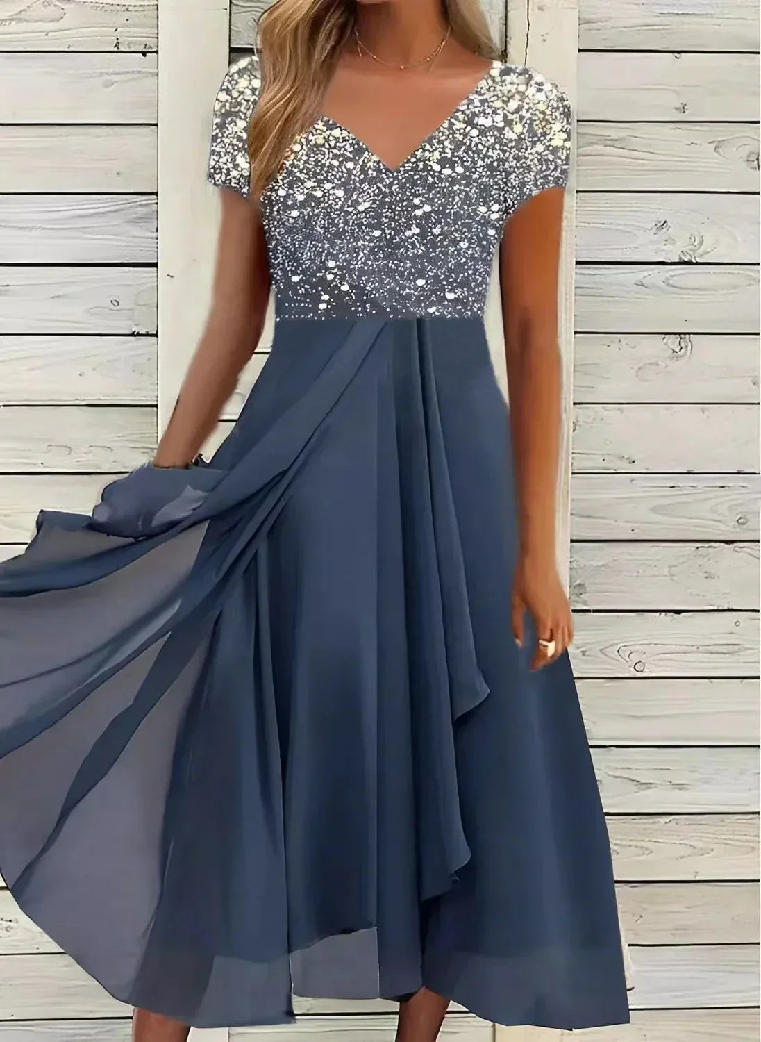 Amandine | Floral Maxi Spring Summer Wedding Guest Dress — Silver Blue