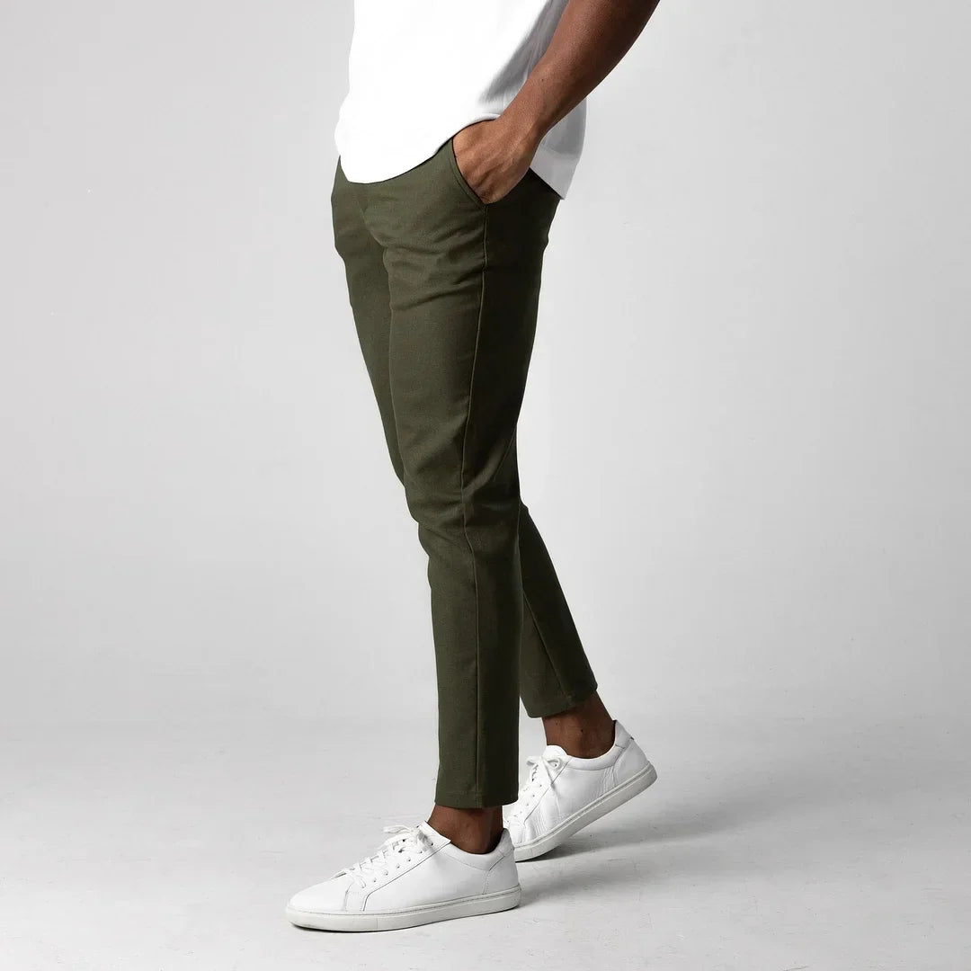 Matthias | Men Slim Stretch Chino Trousers Casual Smart Pants — Olive