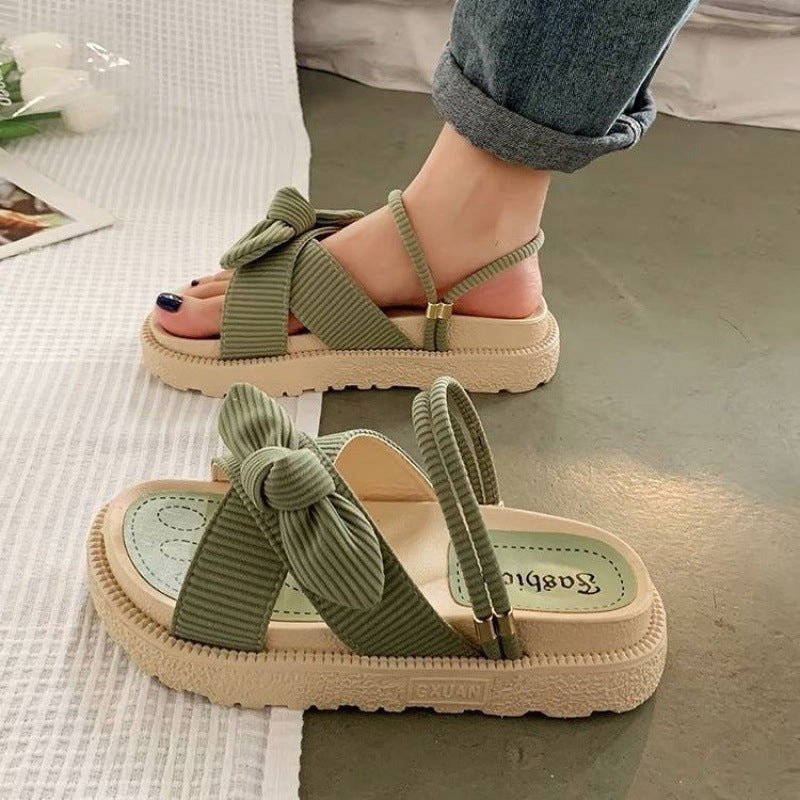 Beatrix | Pink Beige Brown Low Platform Heeled Sandals — Green