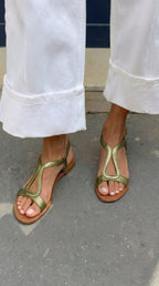 Margaux | Strappy Low Block Heel Flat Black Sandals — Green