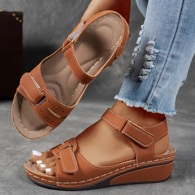Rosanna | Silver Wedge Low Heel Sandals For Summer Days — Brown