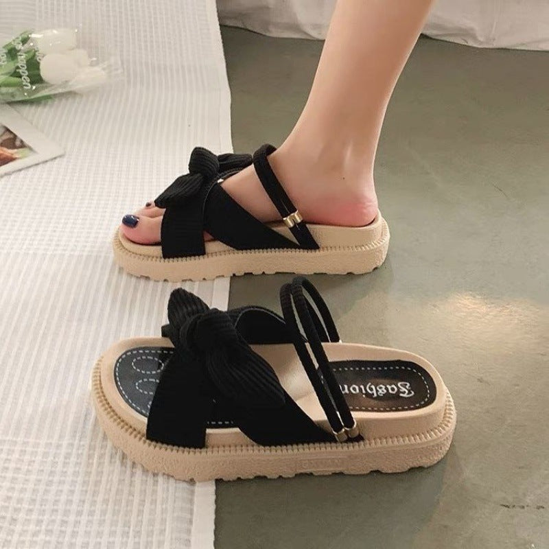 Beatrix | Pink Beige Brown Low Platform Heeled Sandals — Black