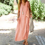 Apolline | Cotton Linen Silk Satin Maxi Dress Women Occasion — Pink