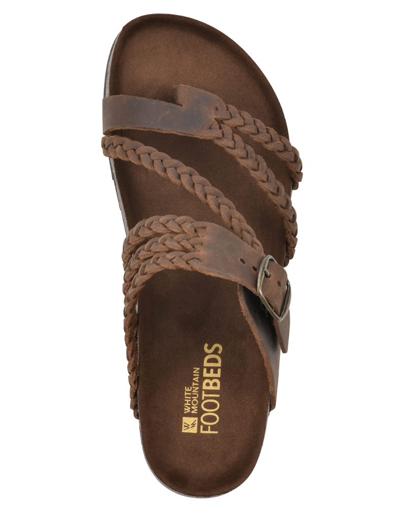 Floriane | Chunky Leather Flat Sandals Thick Sole Bridal Heel Box — Brown