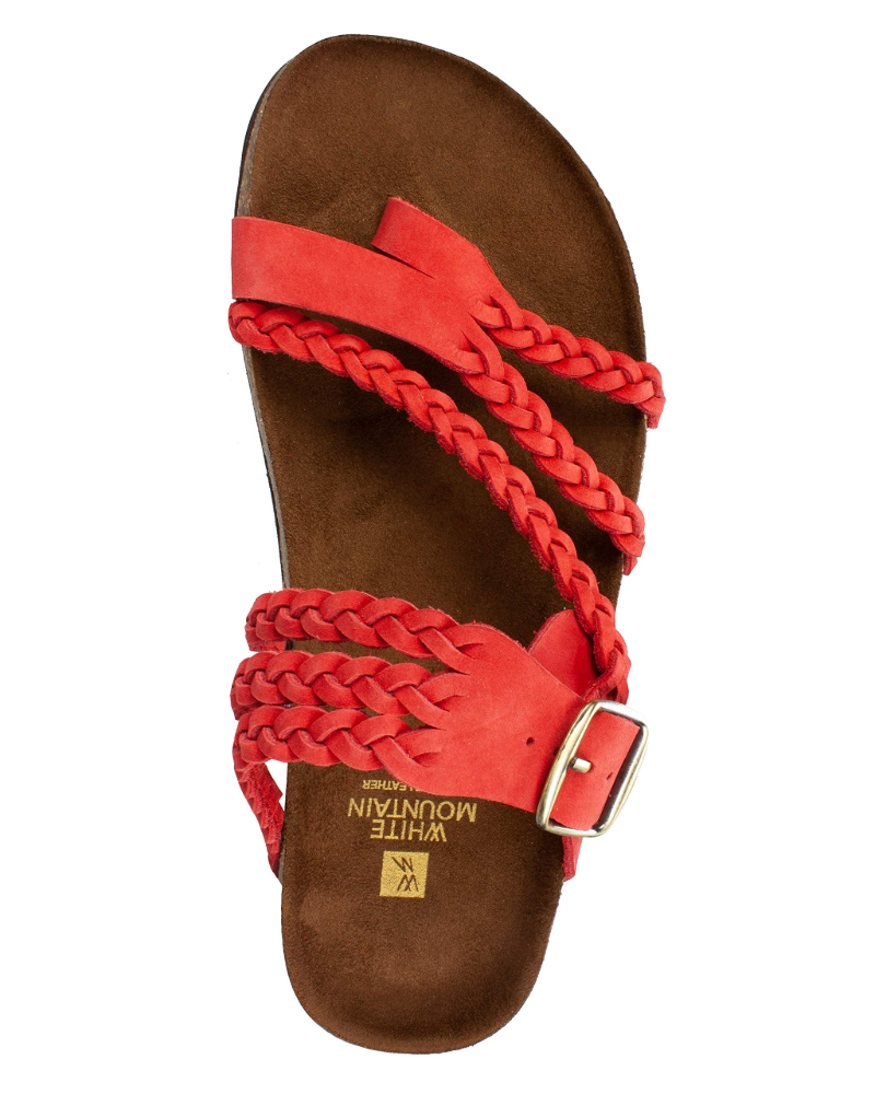 Floriane | Chunky Leather Flat Sandals Thick Sole Bridal Heel Box — Red