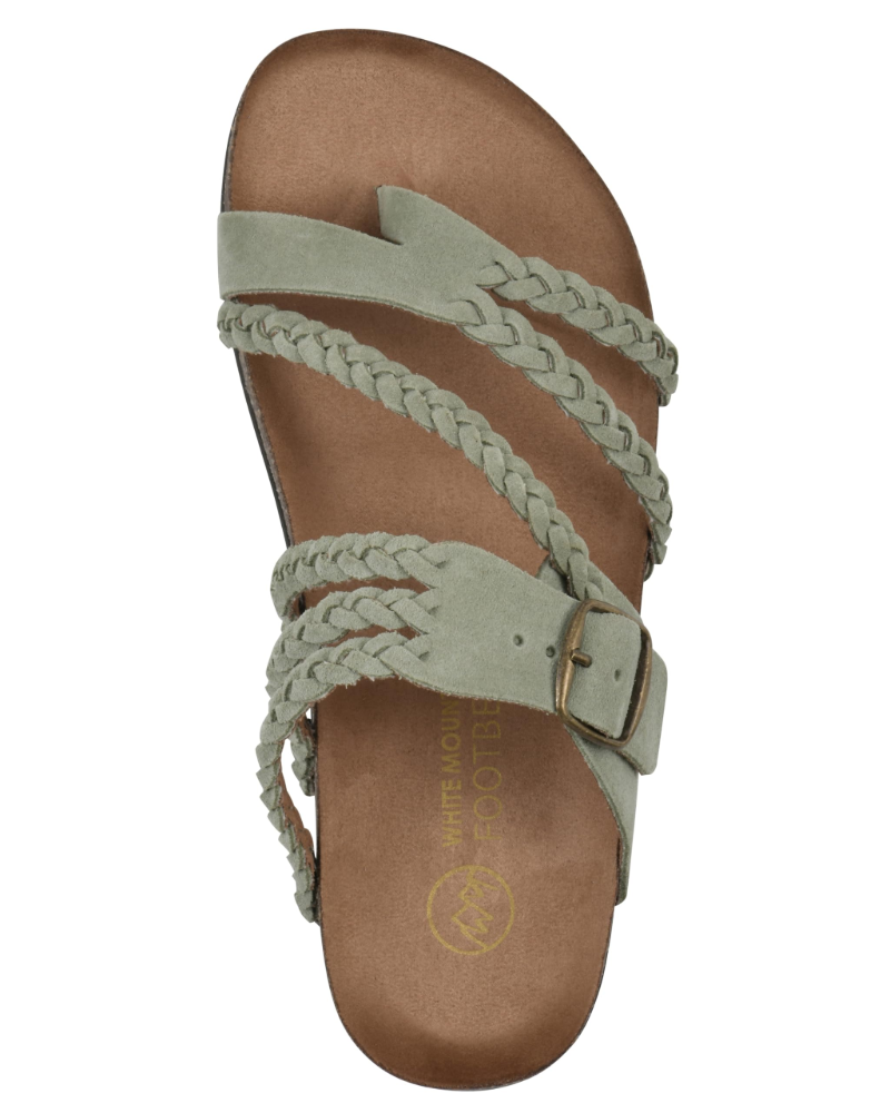 Floriane | Chunky Leather Flat Sandals Thick Sole Bridal Heel Box — Green
