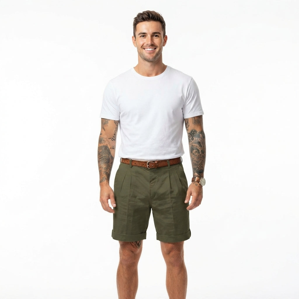Viggo | White Linen Blend Chinos Pants Men Smart Casual Summer — Army Green
