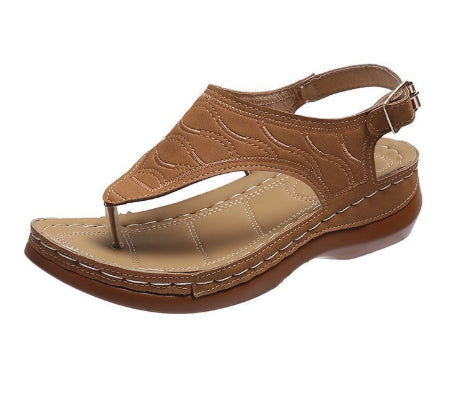 Ingrid | Women Two-Tone Leather Low Heel Roman Sandals
