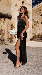 Juliette | Purple Silk Satin Maxi Dress Mini Ruched Slip