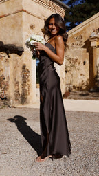 Juliette | Purple Silk Satin Maxi Dress Mini Ruched Slip — Black