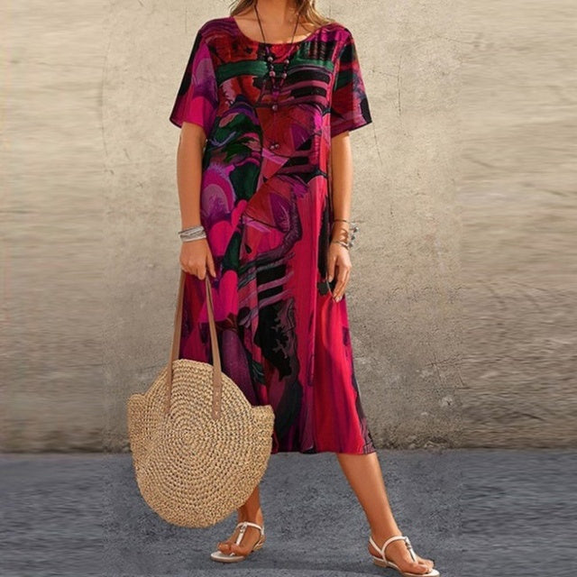 Bryony | Short Pink Casual Summer Dress — Red