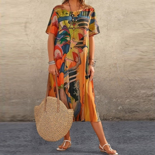 Bryony | Short Pink Casual Summer Dress — Orange