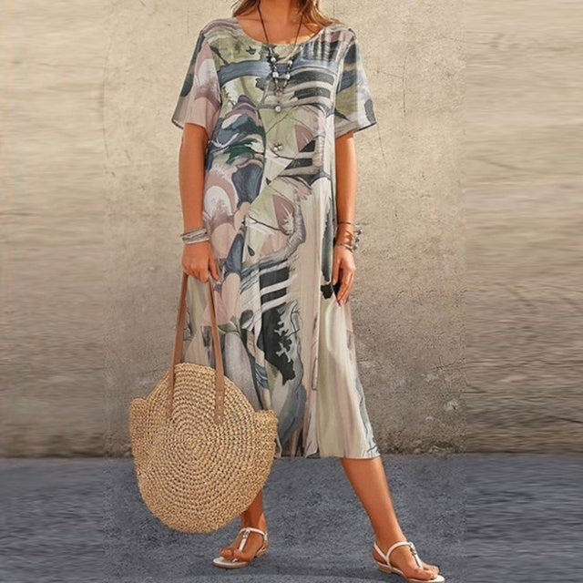 Bryony | Short Pink Casual Summer Dress — Gray