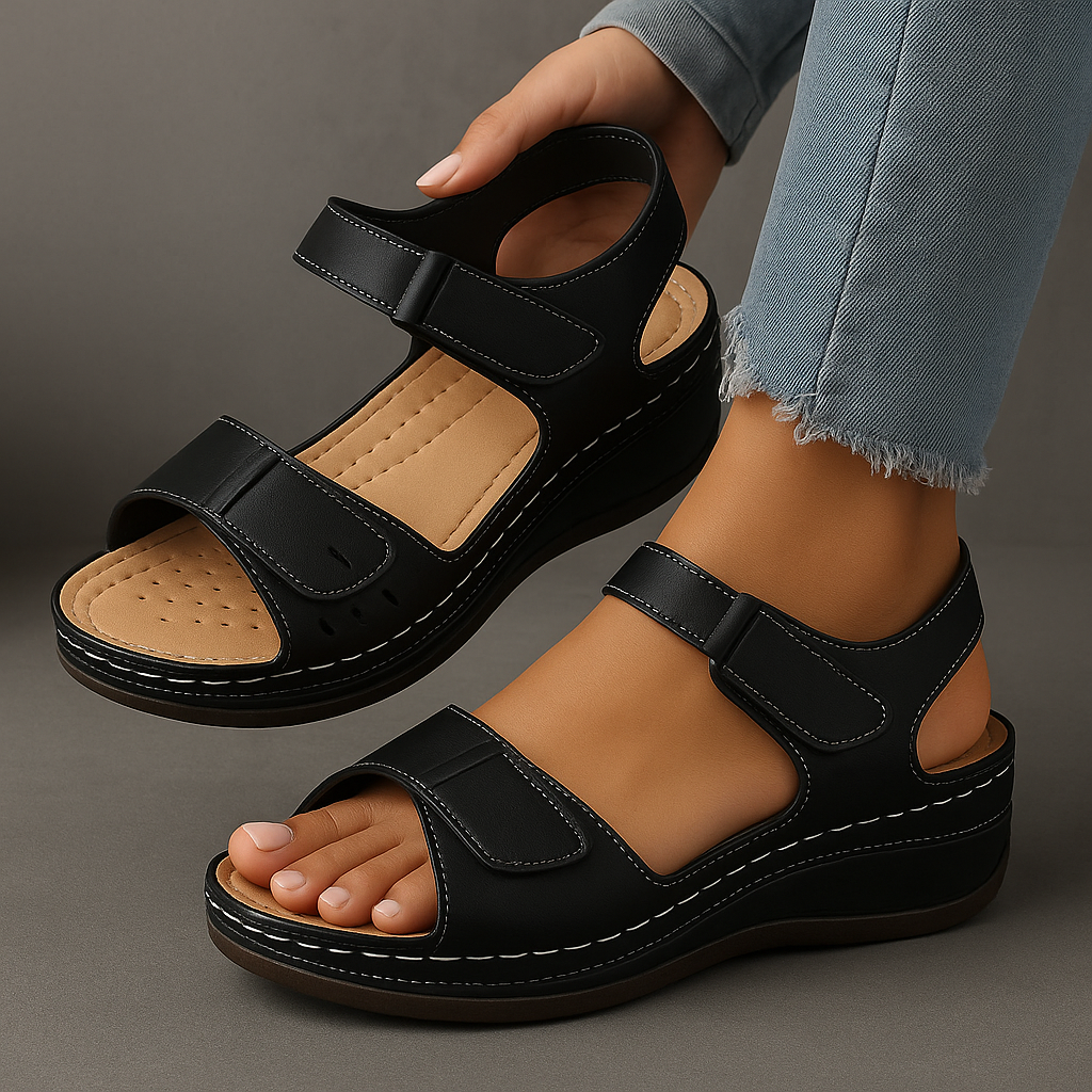 Rosanna | Silver Wedge Low Heel Sandals For Summer Days — Black