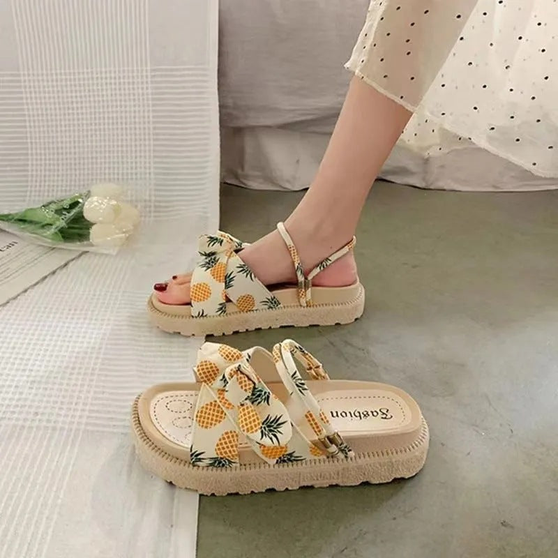 Beatrix | Pink Beige Brown Low Platform Heeled Sandals — Pineapple