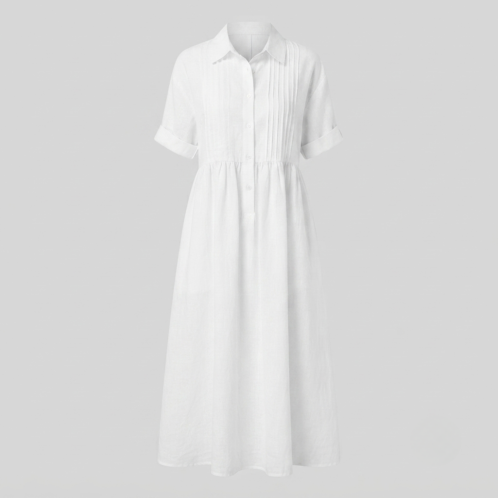 Aurelia | Linen Pintuck Maxi Midi Shirt Dress