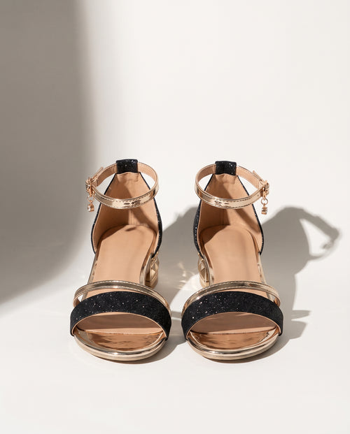 Camille | Low Block Heel Strappy Sandals Black Brown Pink — voorkant