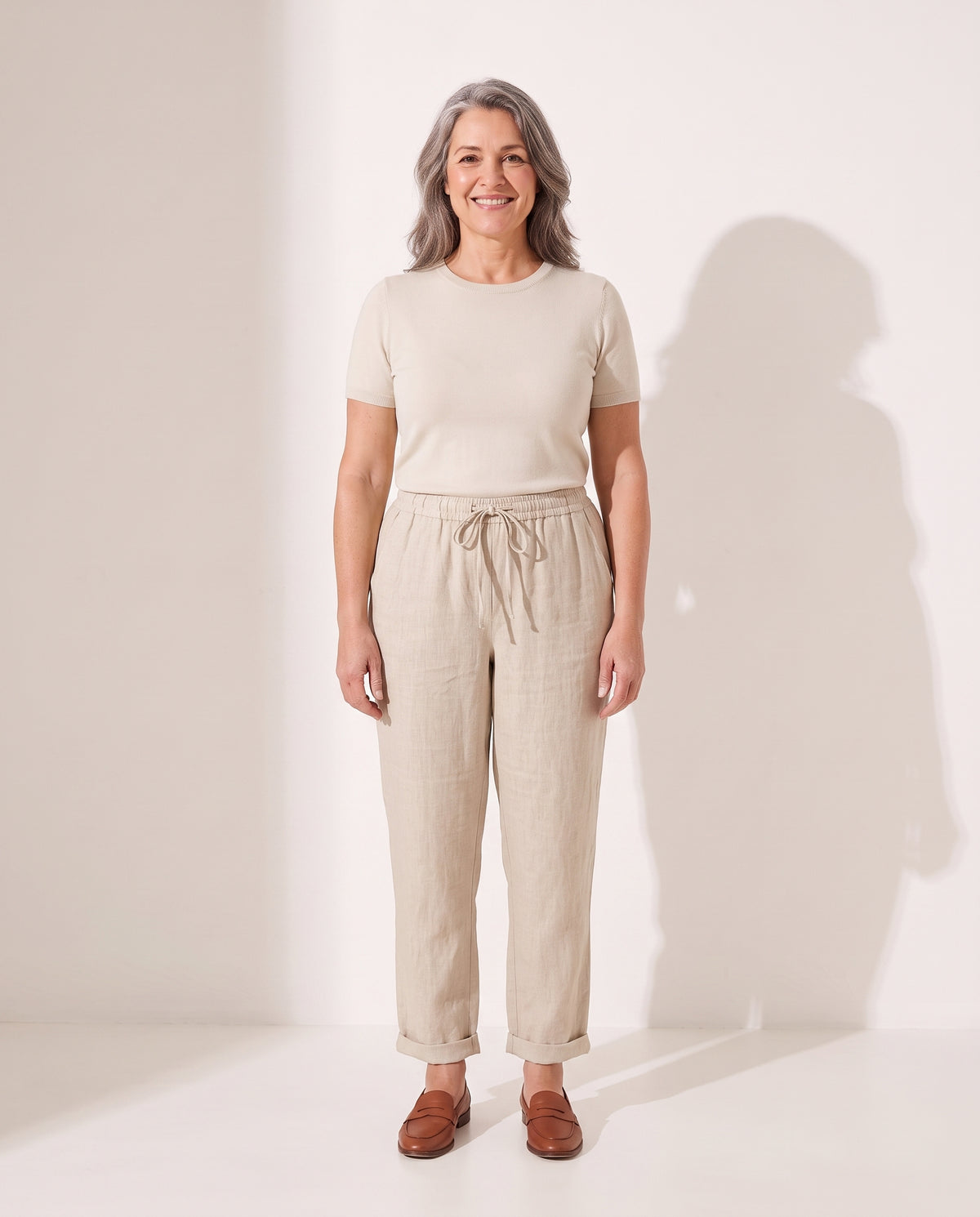 Albane | White Pink Cream Wide Leg Linen Pants Women Summer — voorkant