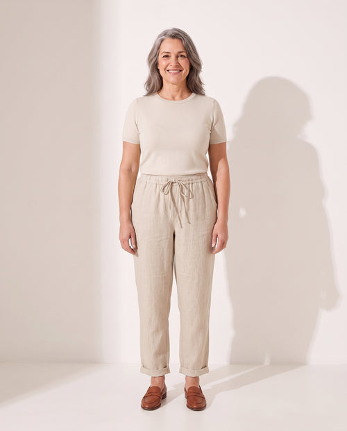 Albane | White Pink Cream Wide Leg Linen Pants Women Summer — voorkant