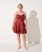 Pascale | Red Champagne Satin Mini Prom Dress — voorkant