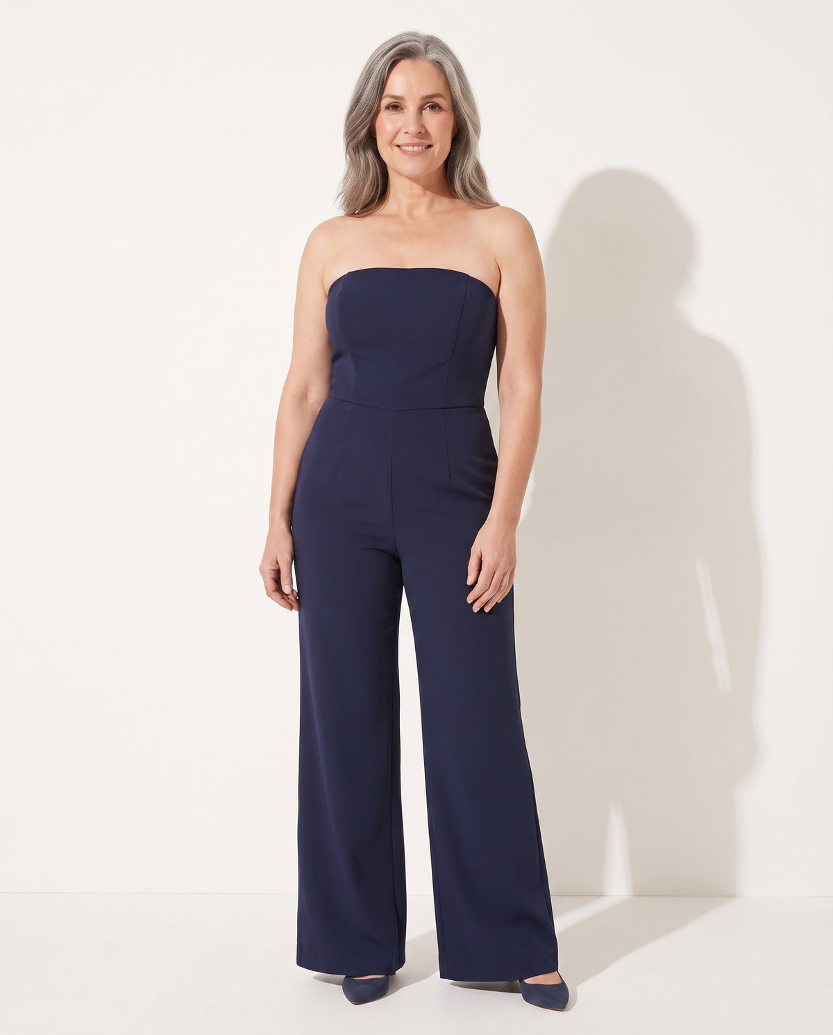 Ursula | Red Pink Linen Strapless Wide Leg Party Wear Jumpsuit — voorkant