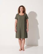Josephine | Short Sleeve Casual Summer Midi Dress White Brown — voorkant