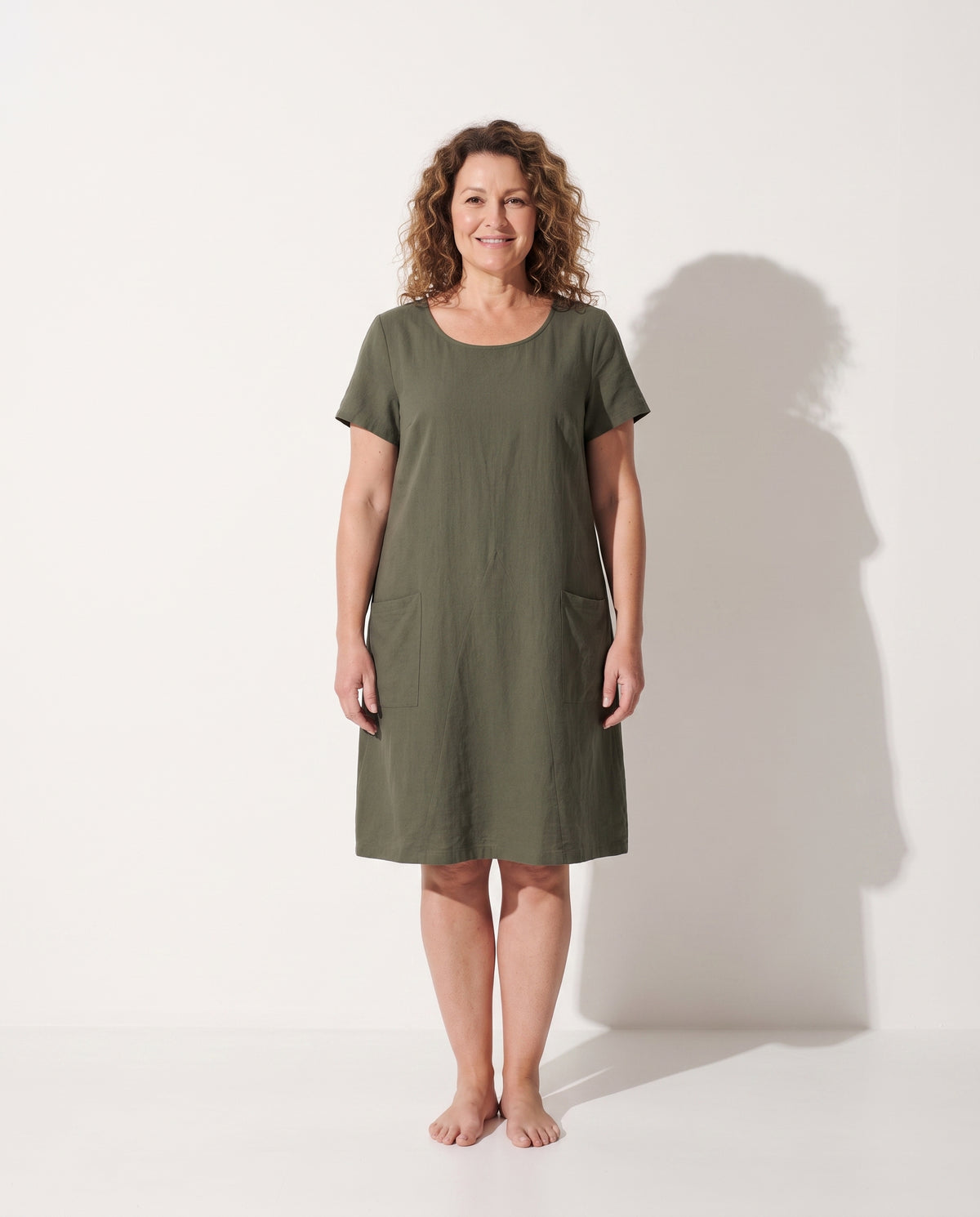 Josephine | Short Sleeve Casual Summer Midi Dress White Brown — voorkant