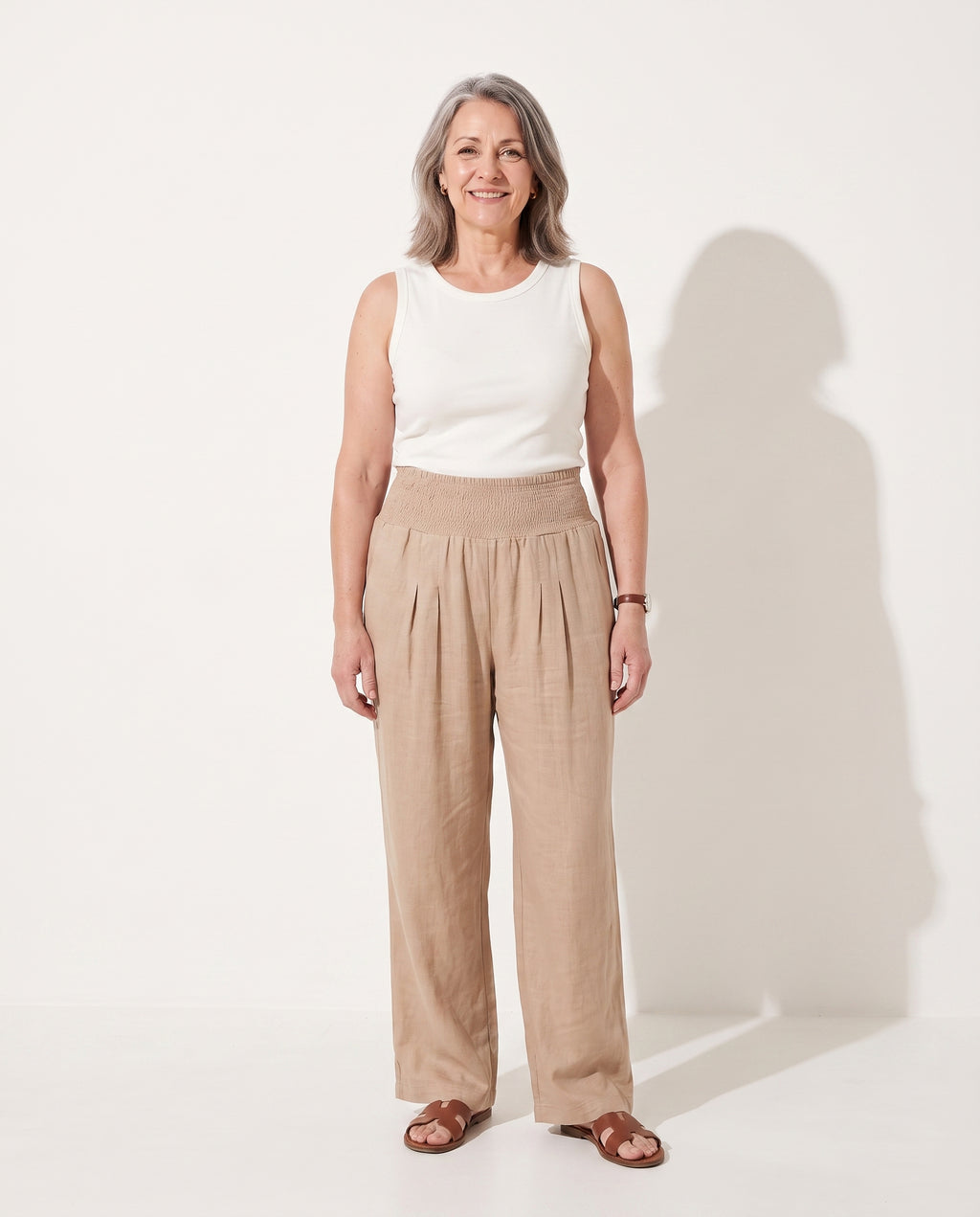 Eloise | Red Printed Wide Leg Linen Trousers — voorkant