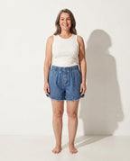 Tamsin | Wide Leg Linen Denim Cropped Trousers Elasticated Waist Romper Pants — voorkant