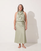 Cordelia | Satin Halter Midi Dress White Summer Maxi Mini — voorkant