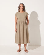Persephone | White Linen Midi Maxi Dress For Summer Occasions — voorkant
