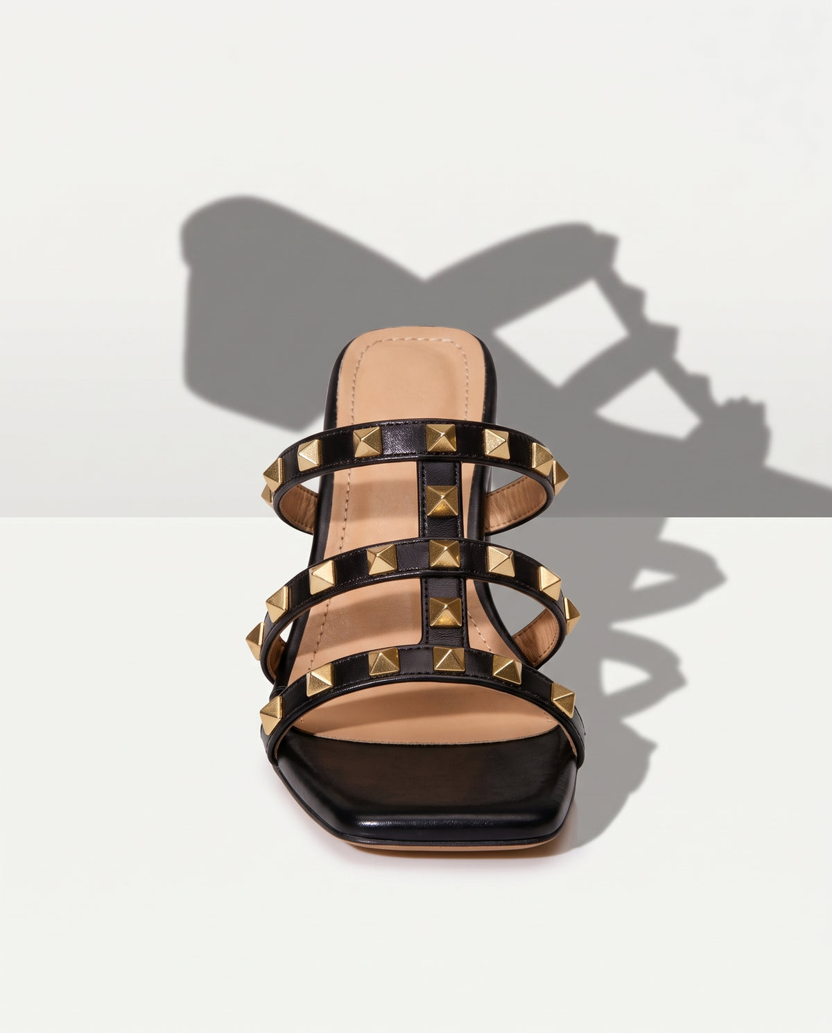 Oriane | Pink Strappy Studded Silver Stiletto Red Heels — voorkant