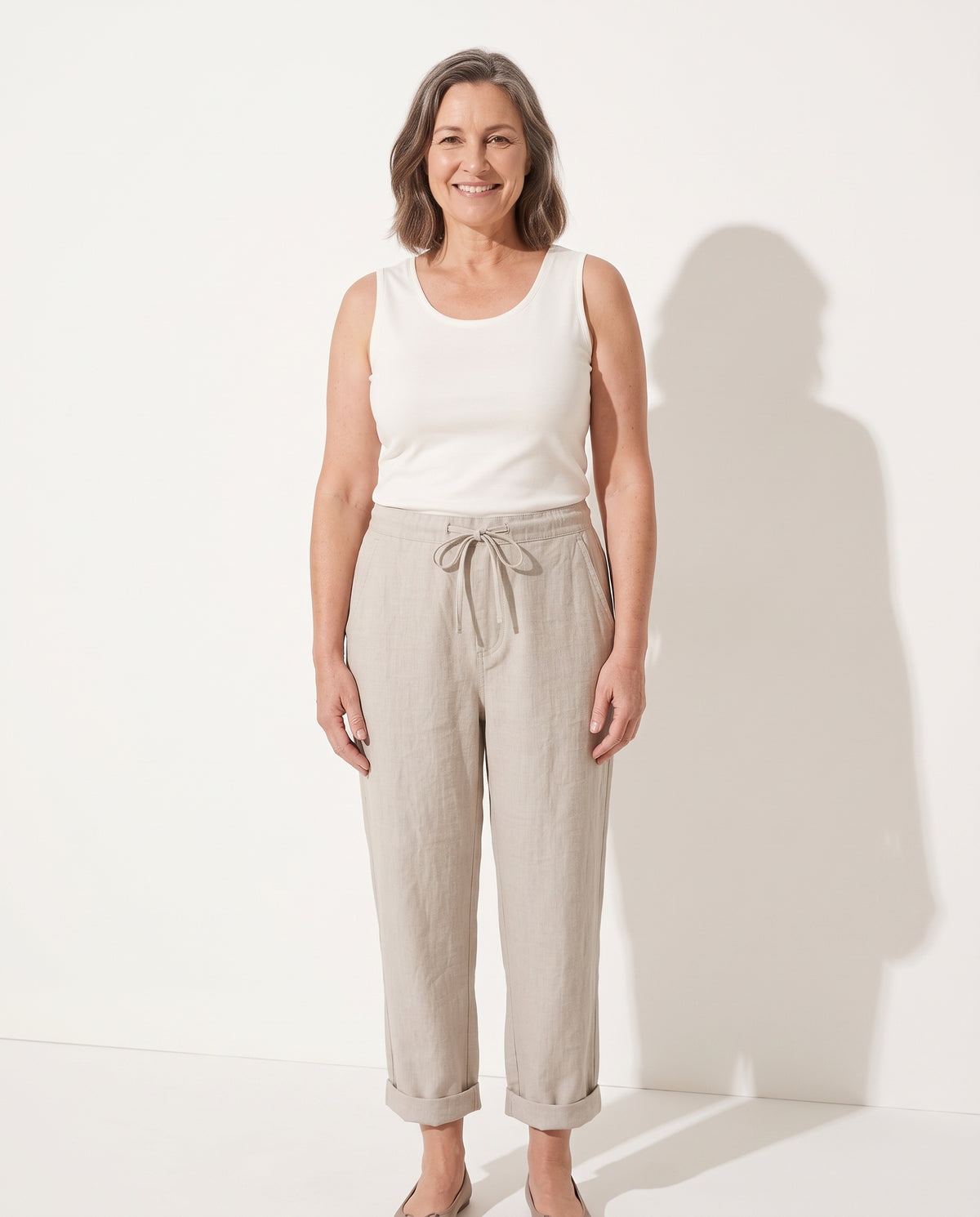 Yolanda | White Wide Leg Linen Pants Summer Relaxed Trousers — voorkant