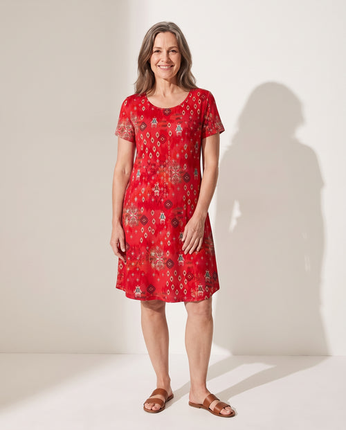 Agathe | Pink Flowy Short Sleeve Summer Midi Dress — voorkant