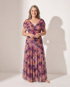 Octavia | Purple One Shoulder Strapless Denim Flowy Maxi Dress — voorkant