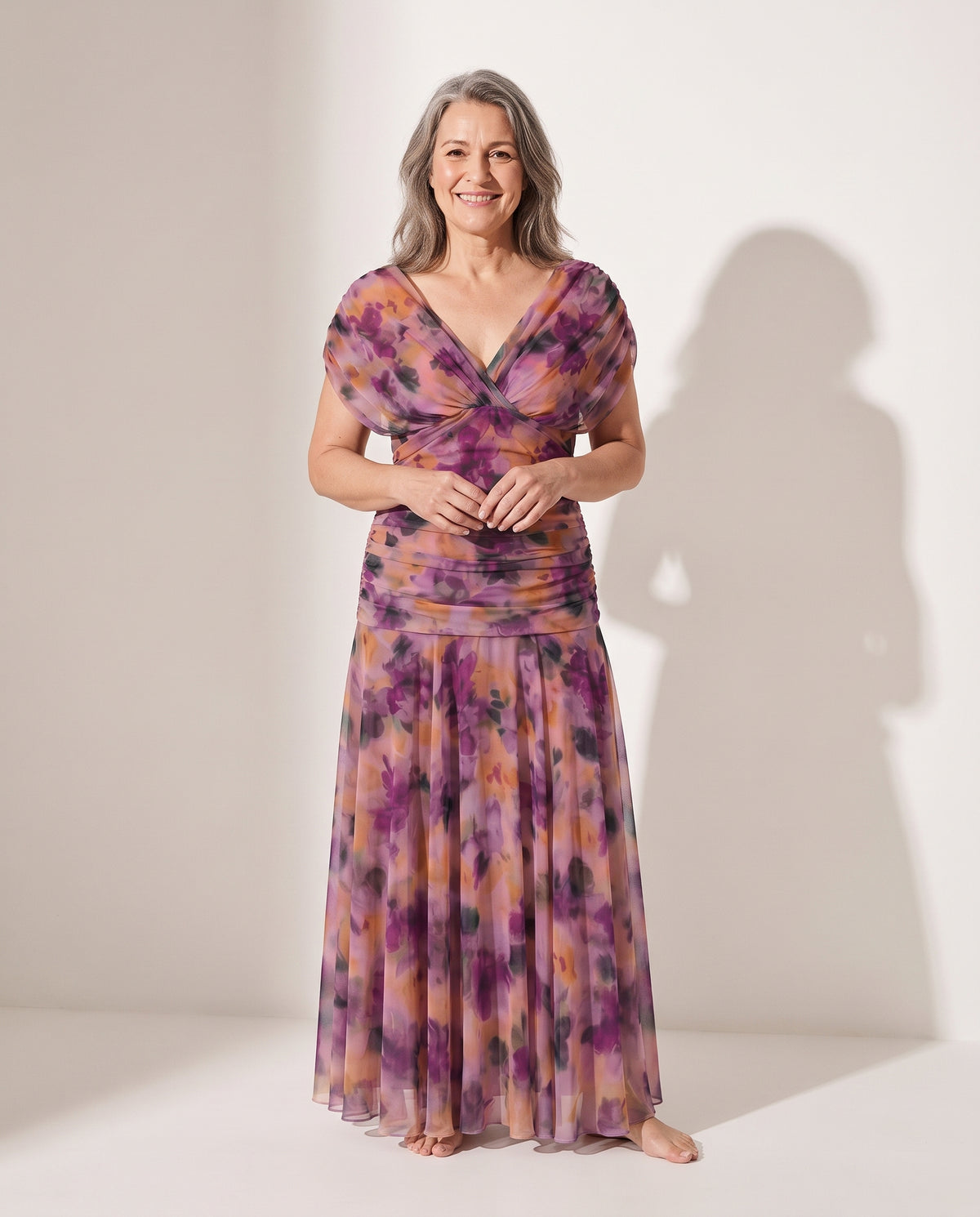 Octavia | Purple One Shoulder Strapless Denim Flowy Maxi Dress — voorkant