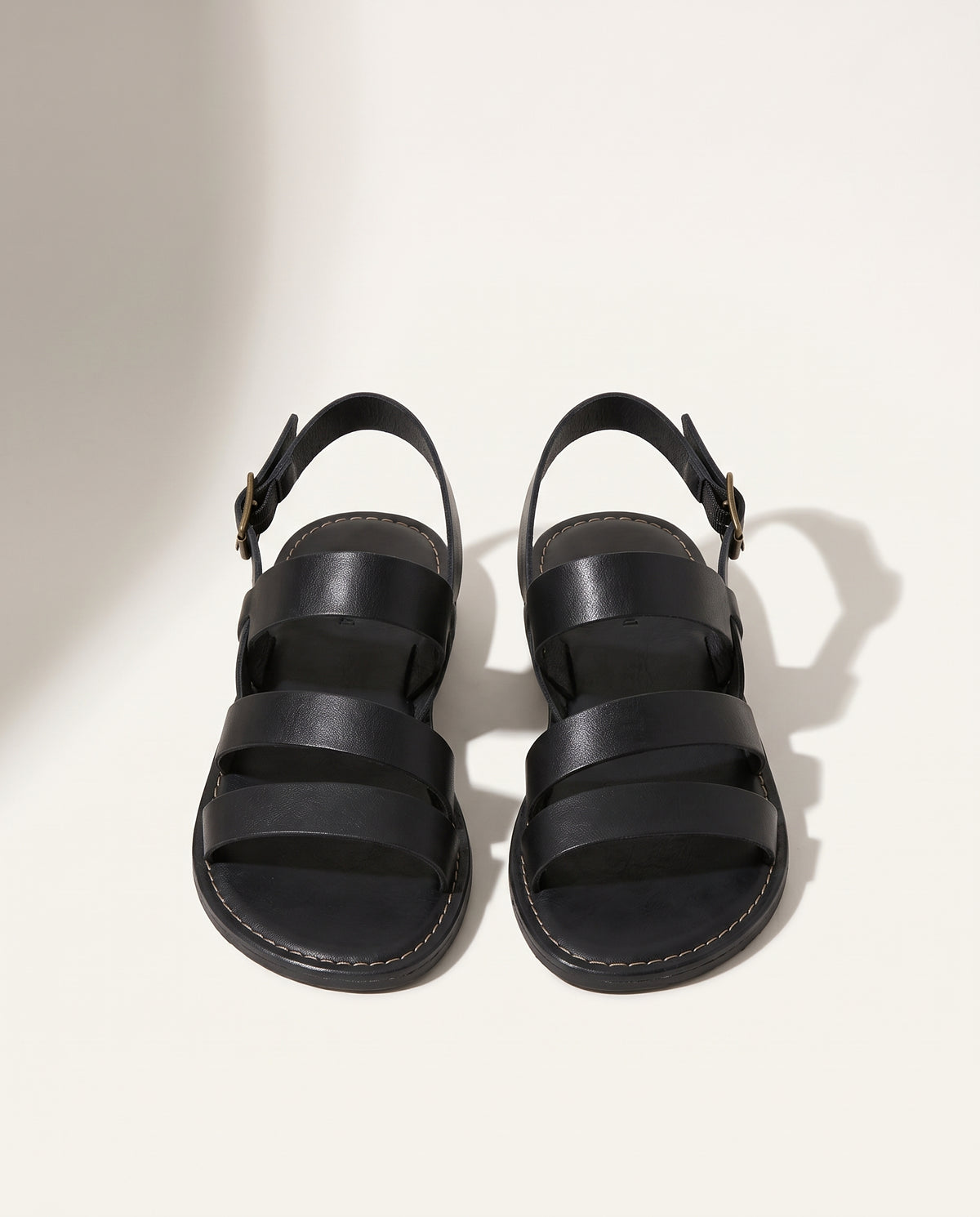 Valentina | Strappy Flat Low Heel Black Sandals — voorkant