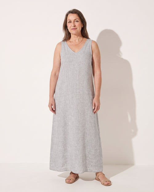 Apolline | Cotton Linen Silk Satin Maxi Dress Women Occasion — voorkant