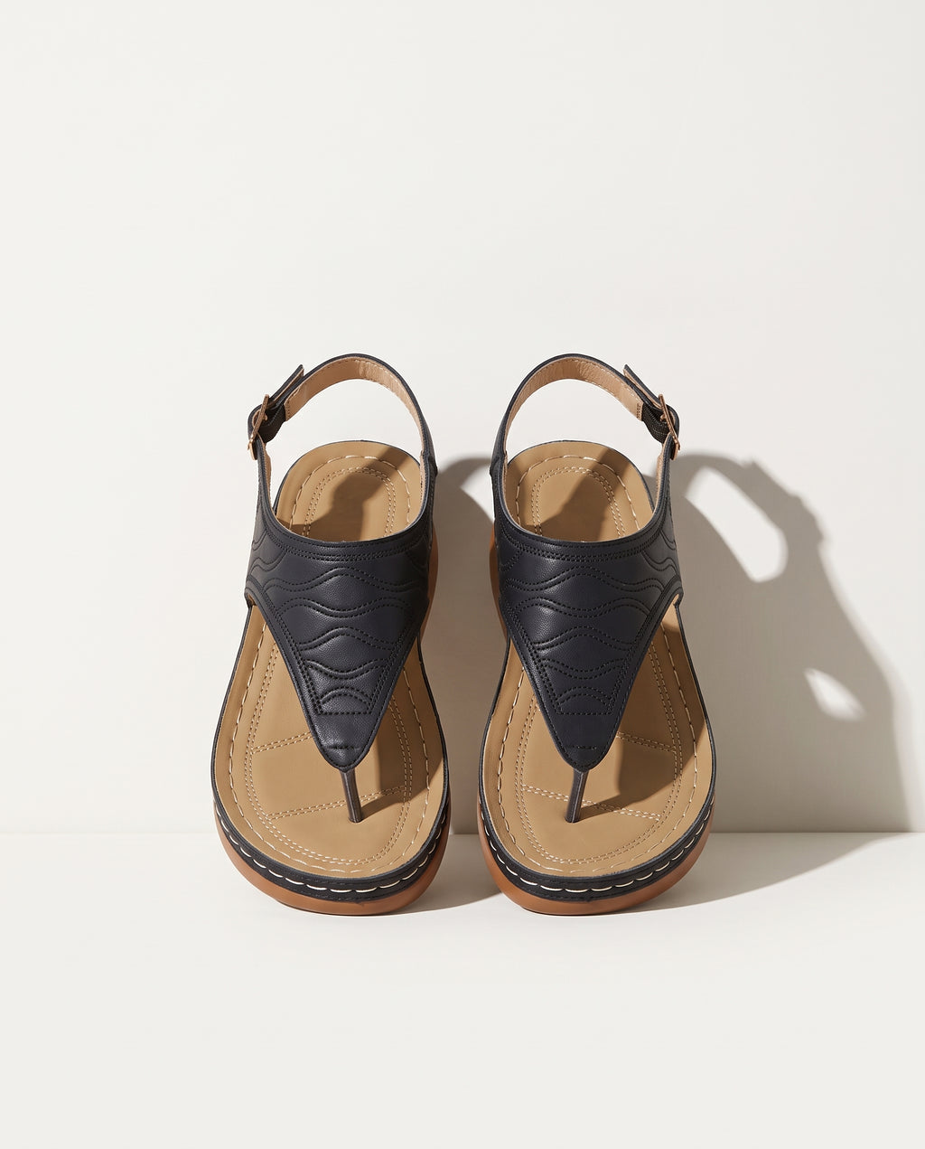 Ingrid | Women Two-Tone Leather Low Heel Roman Sandals — voorkant