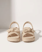 Beatrix | Pink Beige Brown Low Platform Heeled Sandals — voorkant