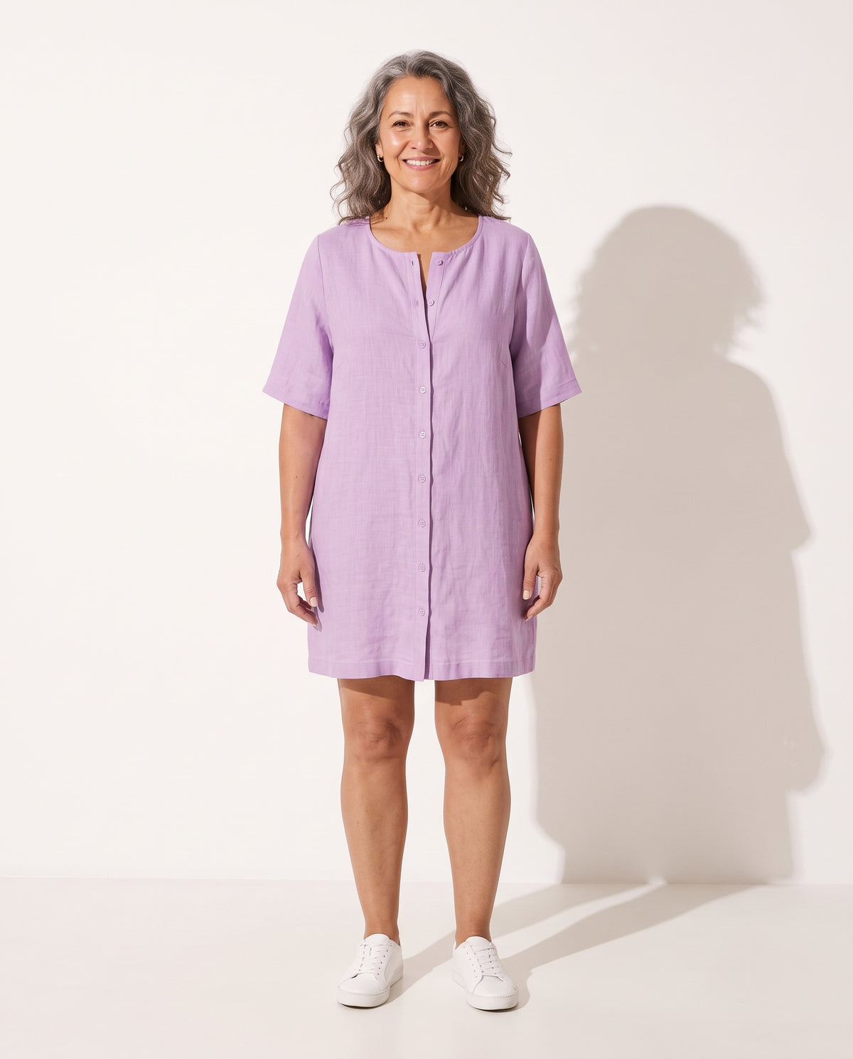Lucienne | Women Casual Summer Pink Midi Cotton Dress — voorkant