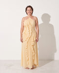 Hermione | Flowy Satin Maxi Dress in Purple Red — voorkant