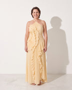 Hermione | Flowy Satin Maxi Dress in Purple Red — voorkant