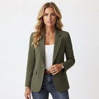 Georgiana | Summer Tailored Black Leather Blazer Fashion Jacket — Army Green