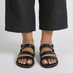 Valentina | Strappy Flat Low Heel Black Sandals — Black