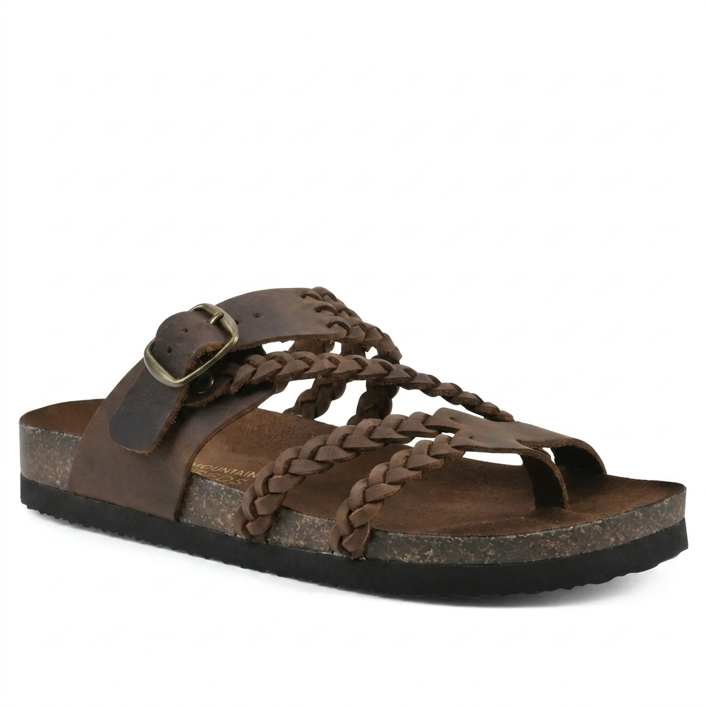 Coralie | Strappy Low Heel White Flat Sandals Summer Heels — Brown