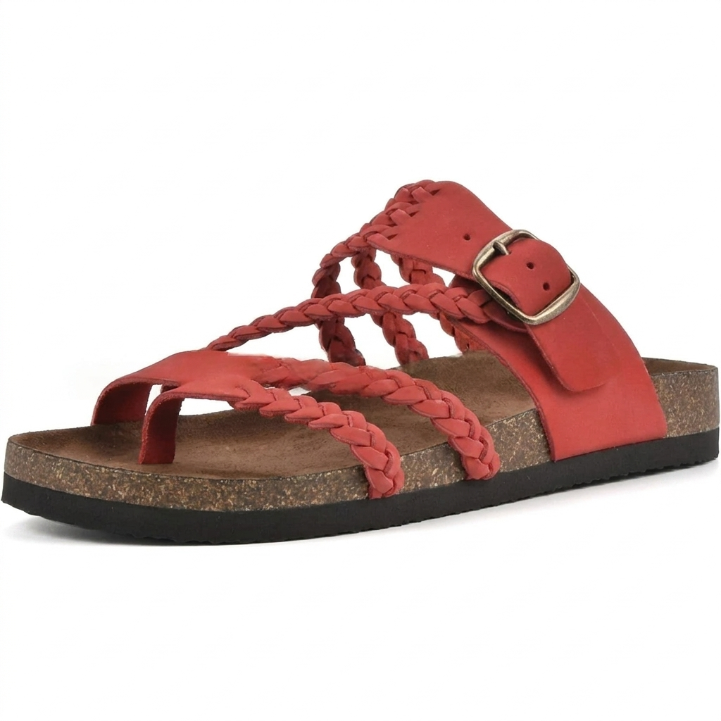 Coralie | Strappy Low Heel White Flat Sandals Summer Heels — Red