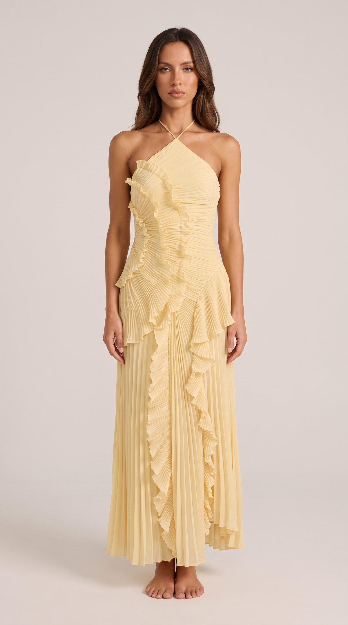 Hermione | Flowy Satin Maxi Dress in Purple Red — Yellow