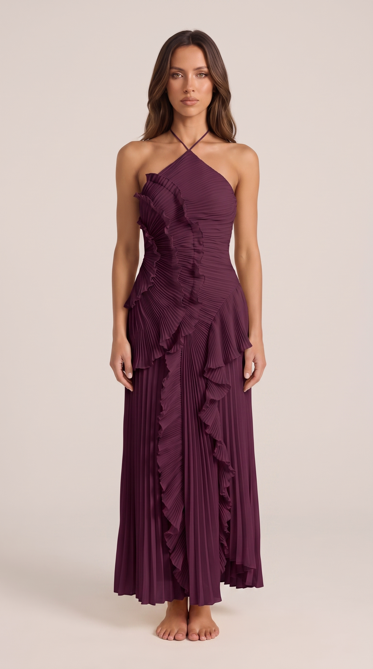 Hermione | Flowy Satin Maxi Dress in Purple Red — Plum